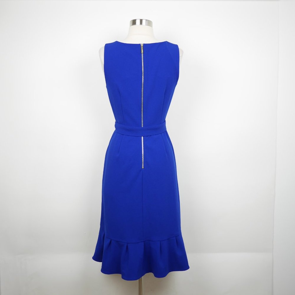 CALVIN KLEIN Women's 4 Cobalt blue sleeveless stretch dress ruffled hem knee lth - Picture 6 of 10